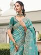 Turquoise Floral Heavy Embroidered Silk Saree