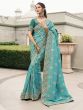 Turquoise Floral Heavy Embroidered Silk Saree