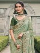 Sage Green Zari Embellished Saree In Silk