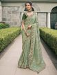 Sage Green Zari Embellished Saree In Silk