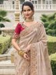 Beige Zari Floral Enhanced Saree In Banarasi Silk