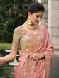 Peach Thread Work Silk Saree With Blouse