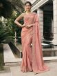 Peach Thread Work Silk Saree With Blouse