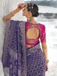 Indigo Blue Georgette Saree In Traditional Print