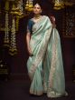 Sage Green Silk Saree In Floral Embroidery