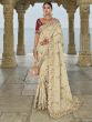 Beige Floral Zari Embroidered Festive Saree