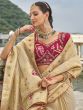 Beige Heavy Zari Embroidered Wedding Saree In Silk