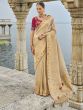 Beige Heavy Zari Embroidered Wedding Saree In Silk