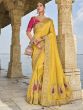 Yellow Crape Saree With Heavy Embroidered Borders