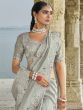 Grey Floral Thread Enhanced Saree With Blouse