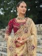 Beige Wedding Saree With Heavy Floral Thread Work