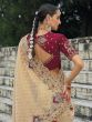 Beige Wedding Saree With Heavy Floral Thread Work