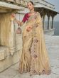 Beige Wedding Saree With Heavy Floral Thread Work