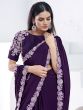 Dark Purple Wedding Wear Embroidered Saree