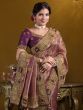 Mauve Pink Zari Embellished Wedding Wear Saree