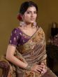 Brown Silk Saree With Floral Embroidered Borders