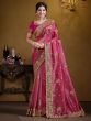 Pink Heavy Zari Embellished Traditional Saree