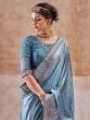 Blue Silver Zari Weaving Saree In Jacquard Silk