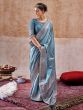 Blue Silver Zari Weaving Saree In Jacquard Silk