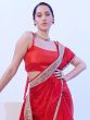 Cherry Red Wedding Saree In Mirror Embellishment