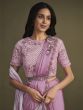 Lilac Embroidered Readymade Saree With Shaded Pallu