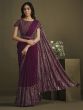 Wine Readymade Silk Saree In Sequins Work