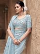 Light Blue Floral Thread Embroidered Saree