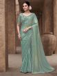 Green Thread Embellished Saree In Satin