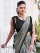 Dusty Grey Readymade Saree With Long Shrug