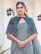 Light Grey Ruffle Sarees With Embroidered Cape