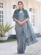 Light Grey Ruffle Sarees With Embroidered Cape