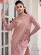 Blush Pink Silk Ruffle Sarees With Jacket