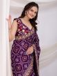 Purple Vichitra Silk Saree In Tradtional Print