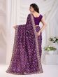 Purple Vichitra Silk Saree In Tradtional Print