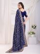 Blue Floral Thread Work Saree In Silk