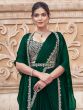 Deep Green Readymade Saree In Mirror Embellishment