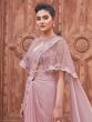 Dusty Pink Embroidered Saree In Satin Silk