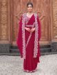 Rani Pink Floral Embellished Readymade Saree