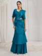 Blue Ruffle Style Saree With Blouse In Organza