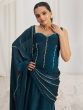 Teal Blue Hand Work Enhanced Bridesmaid Sarees