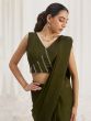 Olive Green Hand Work Pre Stitched Saree