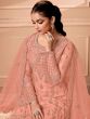 Peach Embroidered Pant Style Salwar Suit In Net