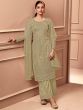 Cream Straight Cut Embroidered Salwar Suit In Net