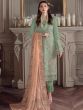 Green Embroidered Pant Style Suit In Georgette