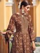 Brown Printed Salwar Kameez In Velvet