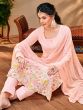 Peach Sequined Pant Style Suit In Georgette