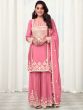 Pink Embroidered Sharara Suit In Chiffon