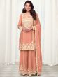 Peach Festive Embroidered Sharara Salwar Suit