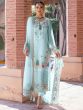 Blue Straight Cut Pant Suit With Embroidery