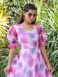 Pink Floral Printed Dress In Georgette